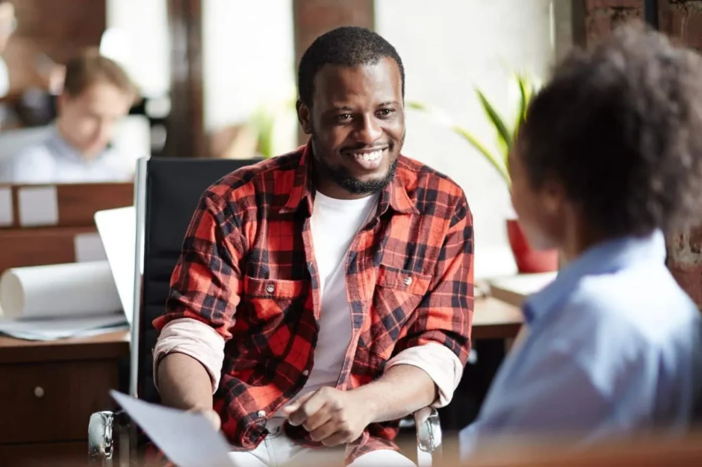 Man asking questions at an interview.